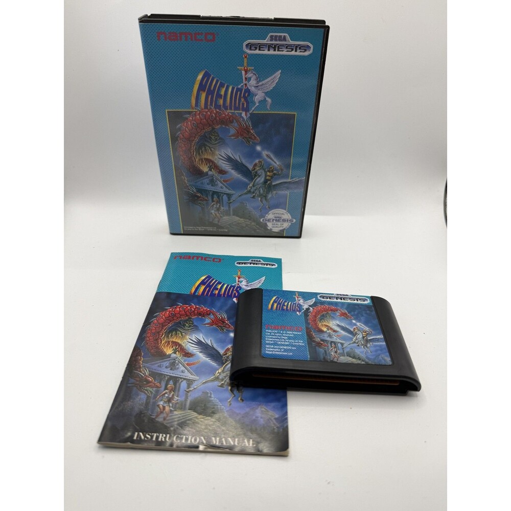 Phelios Sega Genesis Game Complete CIB 1988 Namco Shoot 'Em Up Japan NTSC-U/C